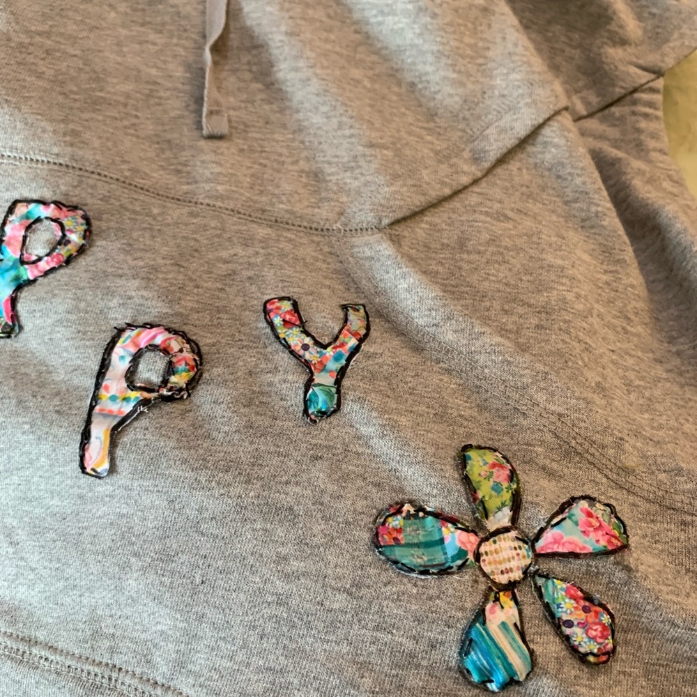 It Ain’t Beige upcycled Gray Hoodie with Floral Appliqué - Picture 10 of 16